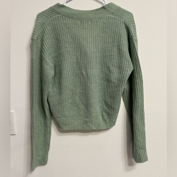 Green V-Neck Button-Up Women's Sweater - Picture 3 of 4